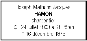 Zone de Texte: Joseph Mathurin JacquesHAMONcharpentier☼  24 juillet 1803  St Ptan 16 dcembre 1875