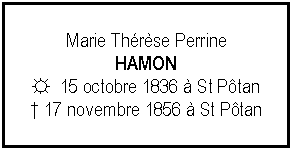 Zone de Texte: Marie Thrse PerrineHAMON☼  15 octobre 1836  St Ptan 17 novembre 1856  St Ptan