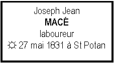 Zone de Texte: Joseph Jean MAClaboureur☼ 27 mai 1831  St Potan 