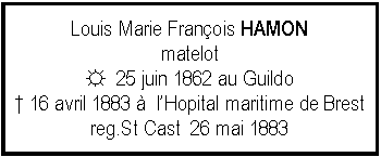 Zone de Texte: Louis Marie Franois HAMONmatelot☼  25 juin 1862 au Guildo 16 avril 1883   lHopital maritime de Brestreg.St Cast  26 mai 1883