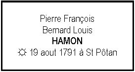 Zone de Texte: Pierre FranoisBernard LouisHAMON☼ 19 aout 1791  St Ptan