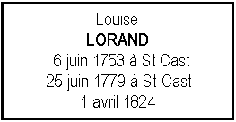 Zone de Texte: LouiseLORAND  6 juin 1753  St Cast 25 juin 1779  St Cast1 avril 1824 