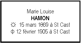 Zone de Texte: Marie LouiseHAMON☼  15 mars 1869  St CastΦ 12 fvrier 1905  St Cast