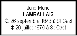 Zone de Texte: Julie MarieLAMBALLAIS☼ 26 septembre 1843  St CastΦ 26 juillet 1879  St Cast