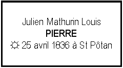 Zone de Texte: Julien Mathurin LouisPIERRE☼ 25 avril 1836  St Ptan